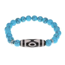 Браслет с 3-глазой бусиной Дзи и синт.камнем Бирюза BSDS8-01-05