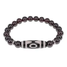 Браслет с 3-глазой бусиной Дзи и нат.камнем Гранат BSDS8-01-06