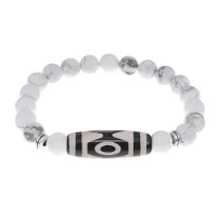 Браслет с 3-глазой бусиной Дзи и нат.камнем Кахолонг BSDS8-01-07