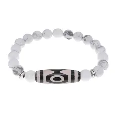 Браслет с 3-глазой бусиной Дзи и нат.камнем Кахолонг BSDS8-01-07