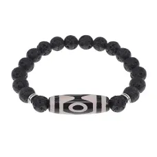 Браслет с 3-глазой бусиной Дзи и нат.камнем Лава BSDS8-01-09