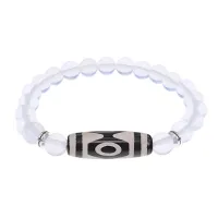 Браслет с 3-глазой бусиной Дзи и синт.камнем Лунный камень BSDS8-01-11