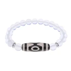 Браслет с 3-глазой бусиной Дзи и синт.камнем Лунный камень BSDS8-01-11