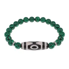 Браслет с 3-глазой бусиной Дзи и синт.камнем Малахит BSDS8-01-12