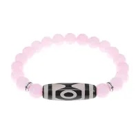 Браслет с 3-глазой бусиной Дзи и нат.камнем Розовый кварц BSDS8-01-15