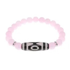 Браслет с 3-глазой бусиной Дзи и нат.камнем Розовый кварц BSDS8-01-15