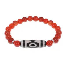 Браслет с 3-глазой бусиной Дзи и нат.камнем Сердолик BSDS8-01-17