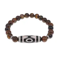 Браслет с 3-глазой бусиной Дзи и нат.камнем Тигровый глаз BSDS8-01-19
