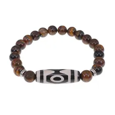 Браслет с 3-глазой бусиной Дзи и нат.камнем Тигровый глаз BSDS8-01-19