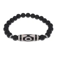 Браслет с 3-глазой бусиной Дзи и синт.камнем Шунгит BSDS8-01-24