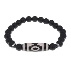 Браслет с 3-глазой бусиной Дзи и синт.камнем Шунгит BSDS8-01-24