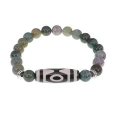 Браслет с 3-глазой бусиной Дзи и нат.камнем Яшма BSDS8-01-25