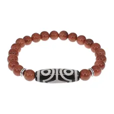 Браслет с 4-глазой бусиной Дзи и синт.камнем Коричневый авантюрин BSDS8-02-01