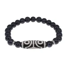 Браслет с 4-глазой бусиной Дзи и синт.камнем Синий авантюрин BSDS8-02-02