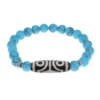 Браслет с 4-глазой бусиной Дзи и синт.камнем Бирюза BSDS8-02-05