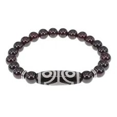 Браслет с 4-глазой бусиной Дзи и нат.камнем Гранат BSDS8-02-06