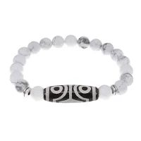 Браслет с 4-глазой бусиной Дзи и нат.камнем Кахолонг BSDS8-02-07