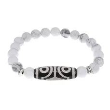 Браслет с 4-глазой бусиной Дзи и нат.камнем Кахолонг BSDS8-02-07