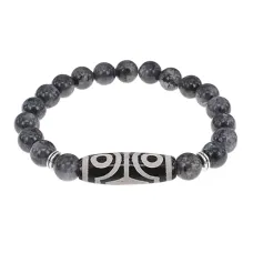Браслет с 4-глазой бусиной Дзи и нат.камнем Лабрадор BSDS8-02-08