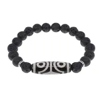 Браслет с 4-глазой бусиной Дзи и нат.камнем Лава BSDS8-02-09