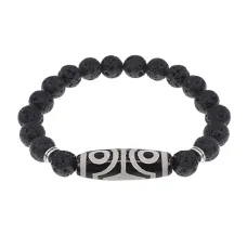 Браслет с 4-глазой бусиной Дзи и нат.камнем Лава BSDS8-02-09