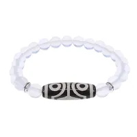 Браслет с 4-глазой бусиной Дзи и синт.камнем Лунный камень BSDS8-02-11