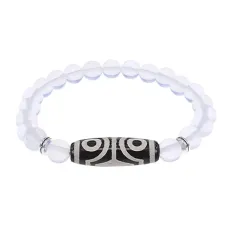 Браслет с 4-глазой бусиной Дзи и синт.камнем Лунный камень BSDS8-02-11