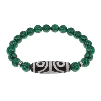 Браслет с 4-глазой бусиной Дзи и синт.камнем Малахит BSDS8-02-12