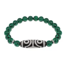 Браслет с 4-глазой бусиной Дзи и синт.камнем Малахит BSDS8-02-12