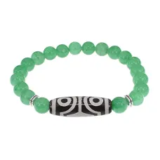Браслет с 4-глазой бусиной Дзи и нат.камнем Нефрит BSDS8-02-13