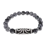 Браслет с 4-глазой бусиной Дзи и нат.камнем Снежный обсидиан BSDS8-02-14