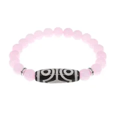 Браслет с 4-глазой бусиной Дзи и нат. камнем Розовый кварц BSDS8-02-15
