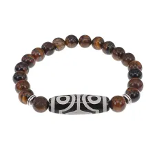 Браслет с 4-глазой бусиной Дзи и нат.камнем Тигровый глаз BSDS8-02-19