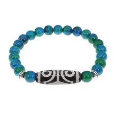 Браслет с 4-глазой бусиной Дзи и синт.камнем Хризоколла BSDS8-02-21