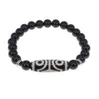 Браслет с 4-глазой бусиной Дзи и нат.камнем Черный агат BSDS8-02-23