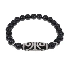 Браслет с 4-глазой бусиной Дзи и нат.камнем Черный агат BSDS8-02-23