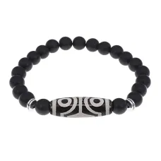 Браслет с 4-глазой бусиной Дзи и синт.камнем Шунгит BSDS8-02-24