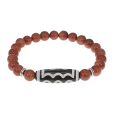 Браслет с 5-глазой бусиной Дзи и синт.камнем Коричневый авантюрин BSDS8-03-01