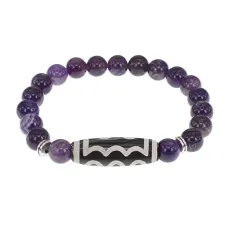 Браслет с 5-глазой бусиной Дзи и нат.камнем Аметист BSDS8-03-03