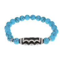 Браслет с 5-глазой бусиной Дзи и синт.камнем Бирюза BSDS8-03-05