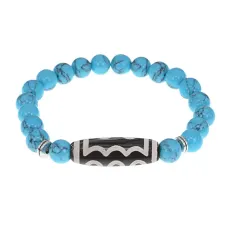 Браслет с 5-глазой бусиной Дзи и синт.камнем Бирюза BSDS8-03-05