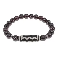 Браслет с 5-глазой бусиной Дзи и нат.камнем Гранат BSDS8-03-06