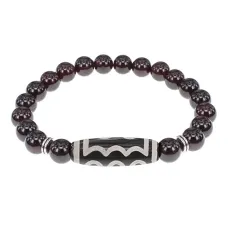 Браслет с 5-глазой бусиной Дзи и нат.камнем Гранат BSDS8-03-06