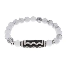 Браслет с 5-глазой бусиной Дзи и нат.камнем Кахолонг BSDS8-03-07