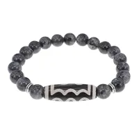 Браслет с 5-глазой бусиной Дзи и нат.камнем Лабрадор