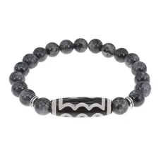 Браслет с 5-глазой бусиной Дзи и нат.камнем Лабрадор