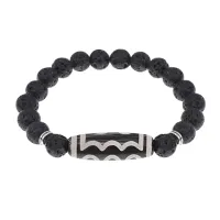 Браслет с 5-глазой бусиной Дзи и нат.камнем Лава BSDS8-03-09