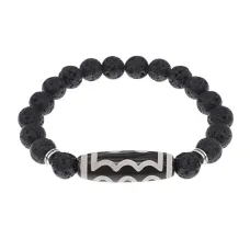 Браслет с 5-глазой бусиной Дзи и нат.камнем Лава BSDS8-03-09