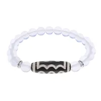 Браслет с 5-глазой бусиной Дзи и синт.камнем Лунный камень BSDS8-03-11