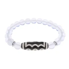 Браслет с 5-глазой бусиной Дзи и синт.камнем Лунный камень BSDS8-03-11